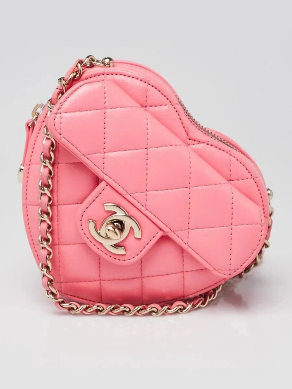 Chanel Pink Quilted Lambskin Quilted CC In Love Heart Clutch With Chain Bag